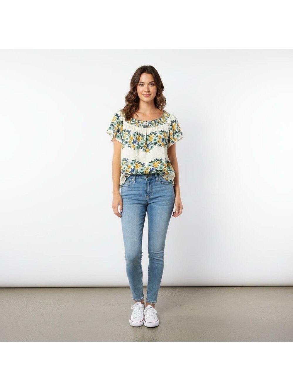 Old Navy white floral off the shoulder, bohemian cottage core summer top large
